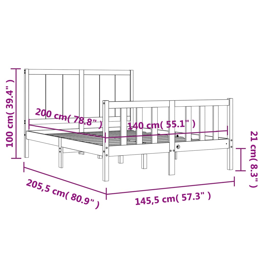 vidaXL Posteljni okvir brez vzmetnice bel 140x200 cm trdna borovina