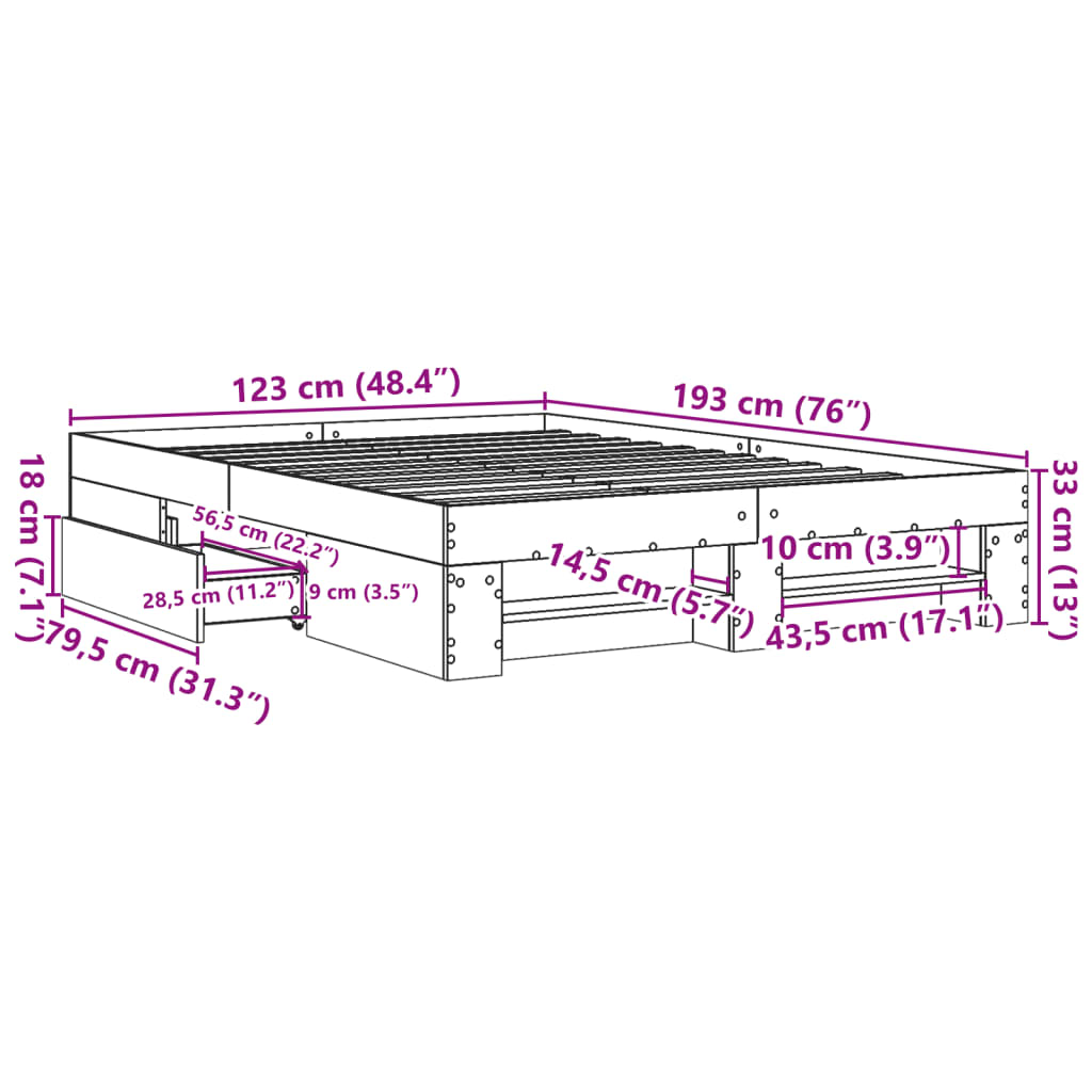 vidaXL Posteljni okvir brez vzmetnice hrast 120x190 cm inženirski les