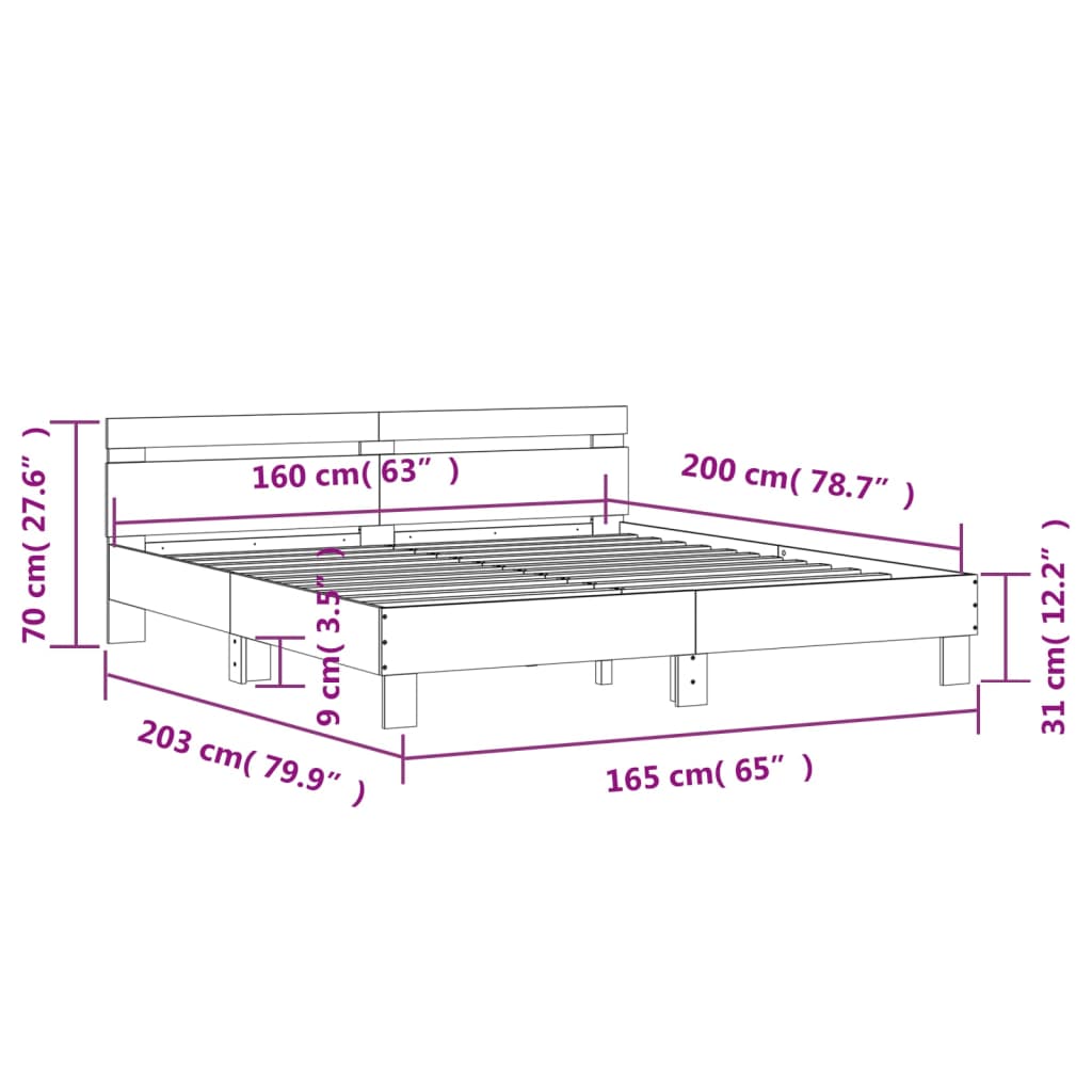 vidaXL Posteljni okvir z vzglavjem betonsko siv 160x200 cm inž. les