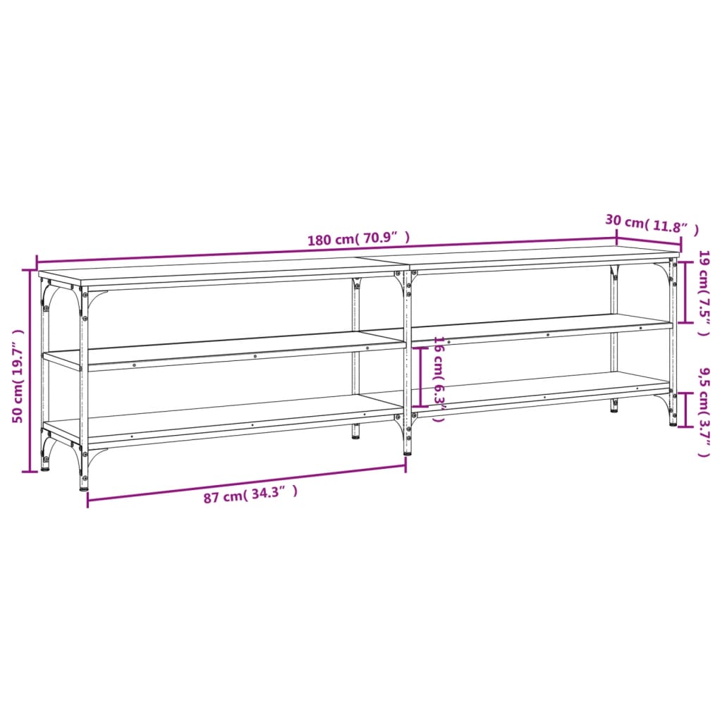 vidaXL TV omarica siva sonoma 180x30x50 cm inženirski les