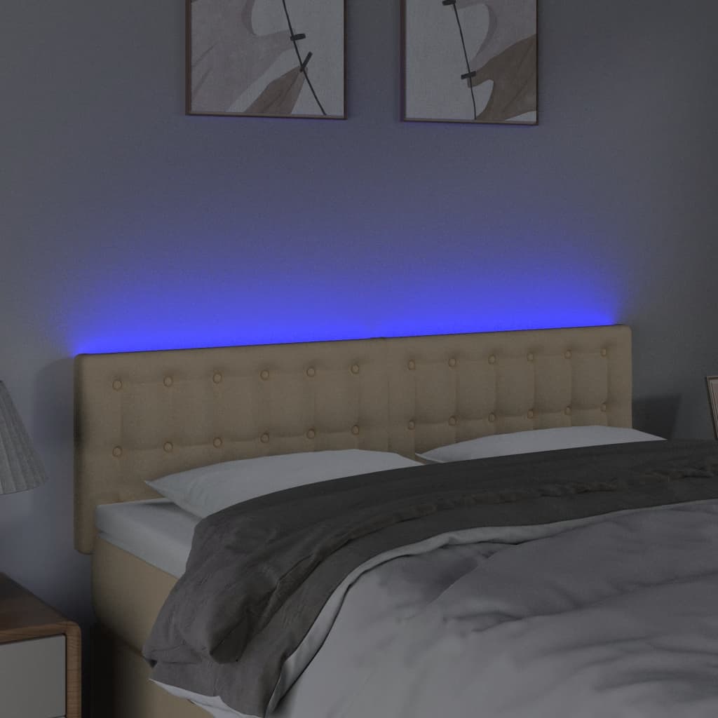 vidaXL LED posteljno vzglavje krem 144x5x78/88 cm blago