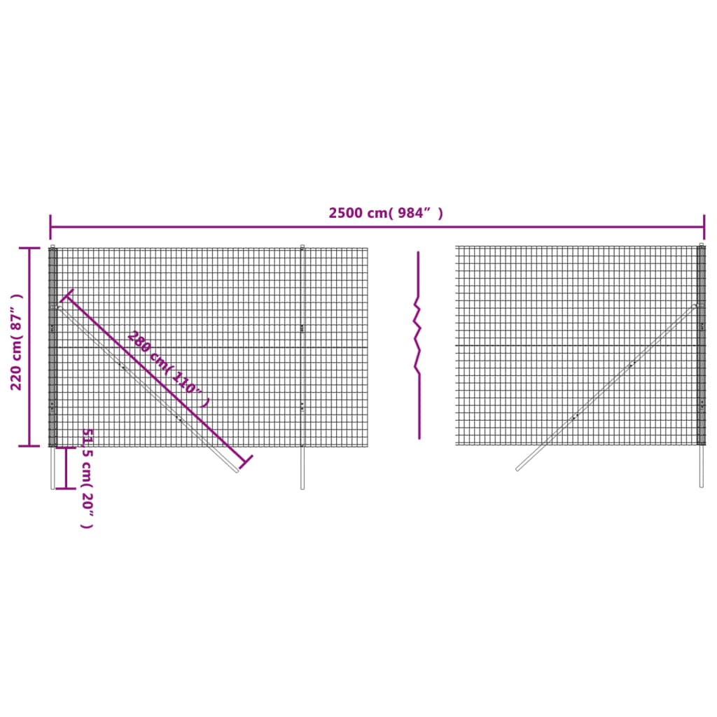 vidaXL Ograja iz žične mreže antracitna 2,2x25 m pocinkano jeklo