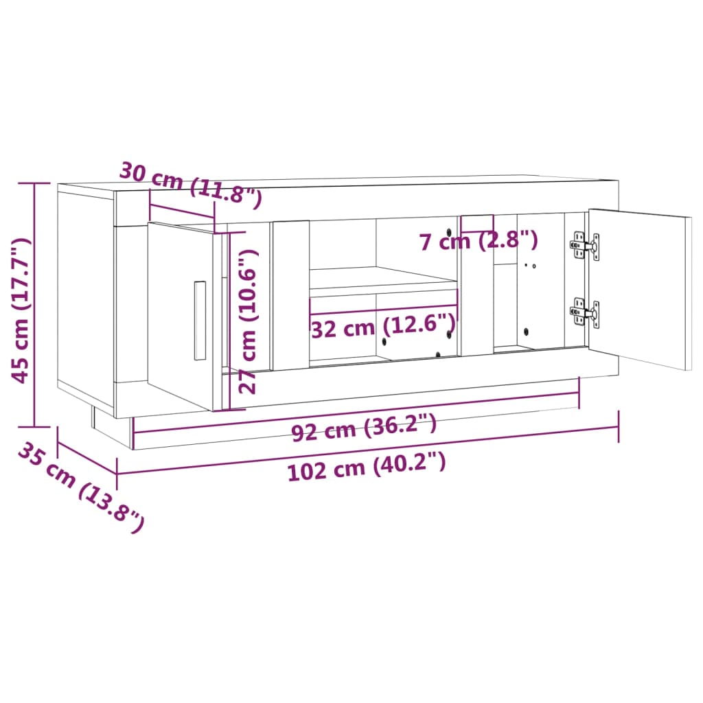 vidaXL TV omarica sonoma hrast 102x35x45 cm inženirski les