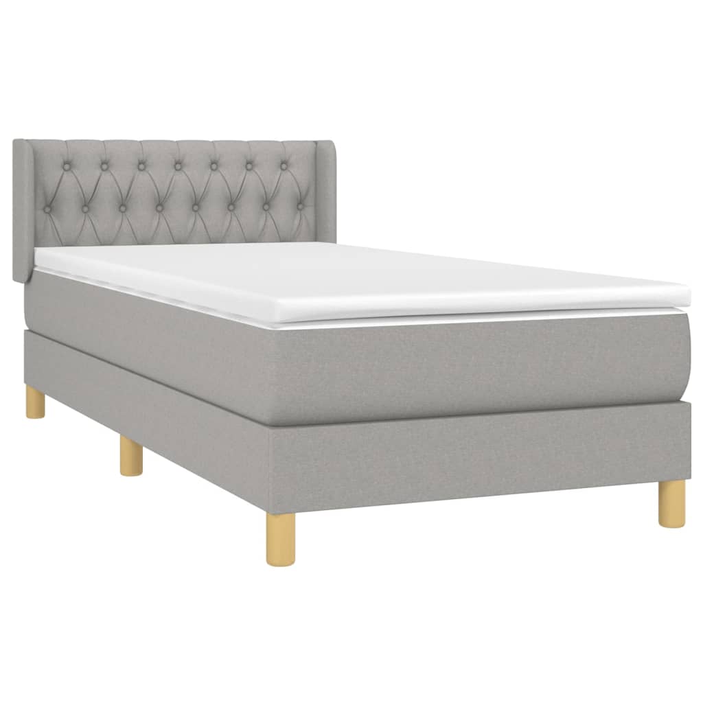 vidaXL Box spring postelja z vzmetnico svetlo siva 90x200 cm blago