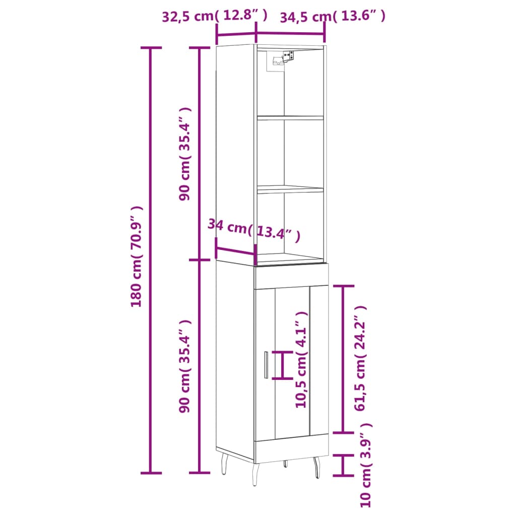 vidaXL Visoka omara sonoma hrast 34,5x34x180 cm inženirski les