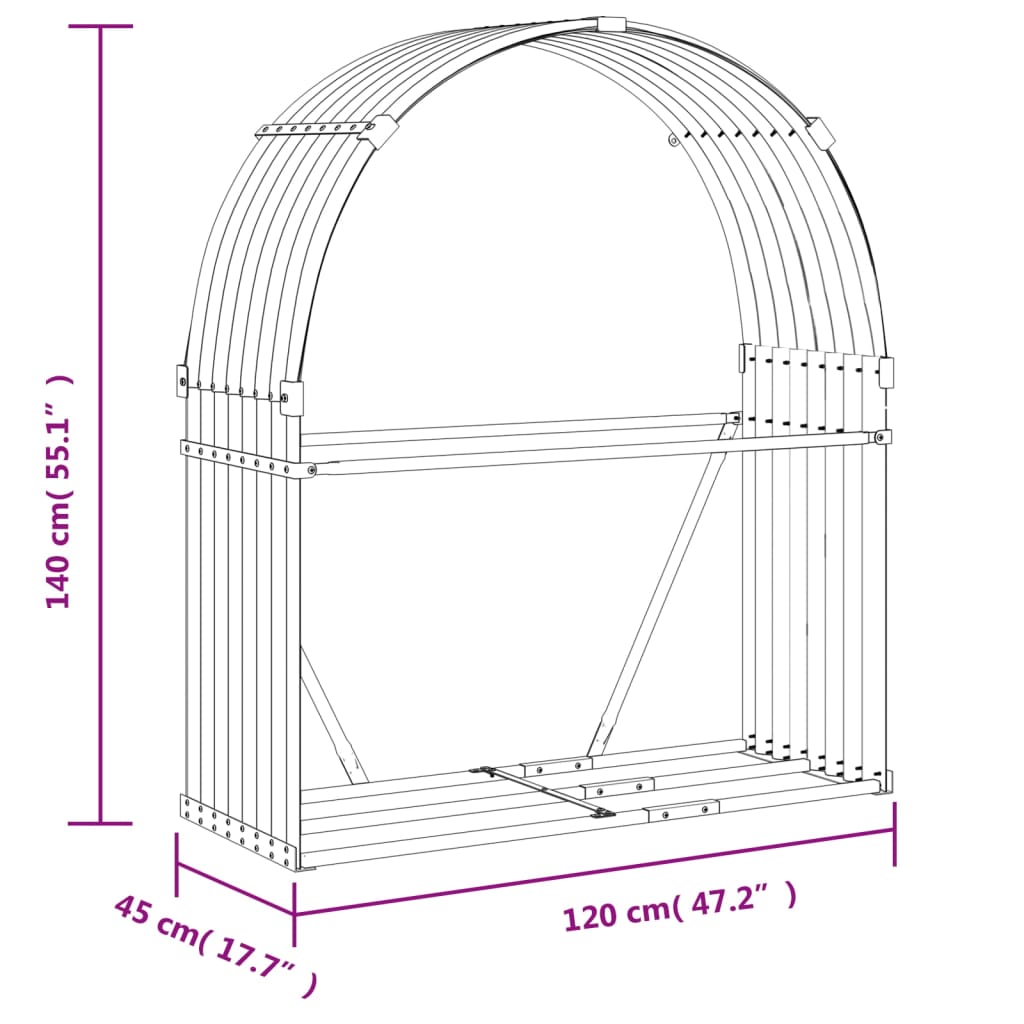 vidaXL Nosilec za polena srebrn 120x45x140 cm pocinkano jeklo