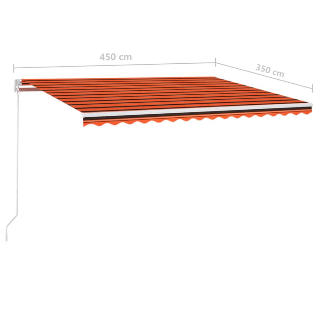 vidaXL Ročno zložljiva tenda z LED lučmi 450x350 cm oranžna in rjava