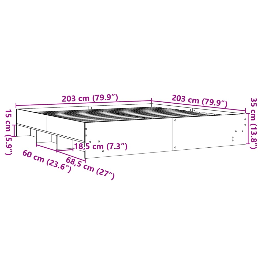 vidaXL Posteljni okvir sonoma hrast 200x200 cm inženirski les