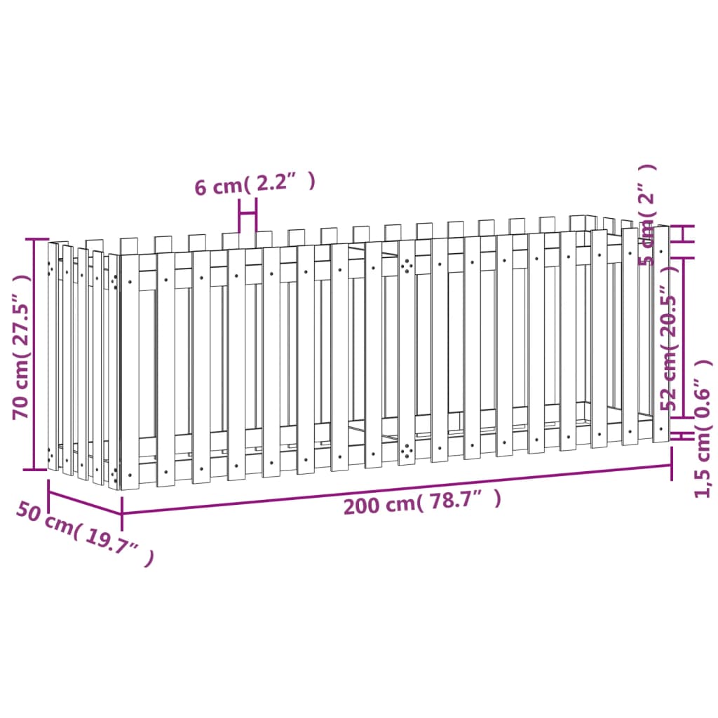 vidaXL Vrtna visoka greda z ograjico črna 200x50x70 cm trdna borovina