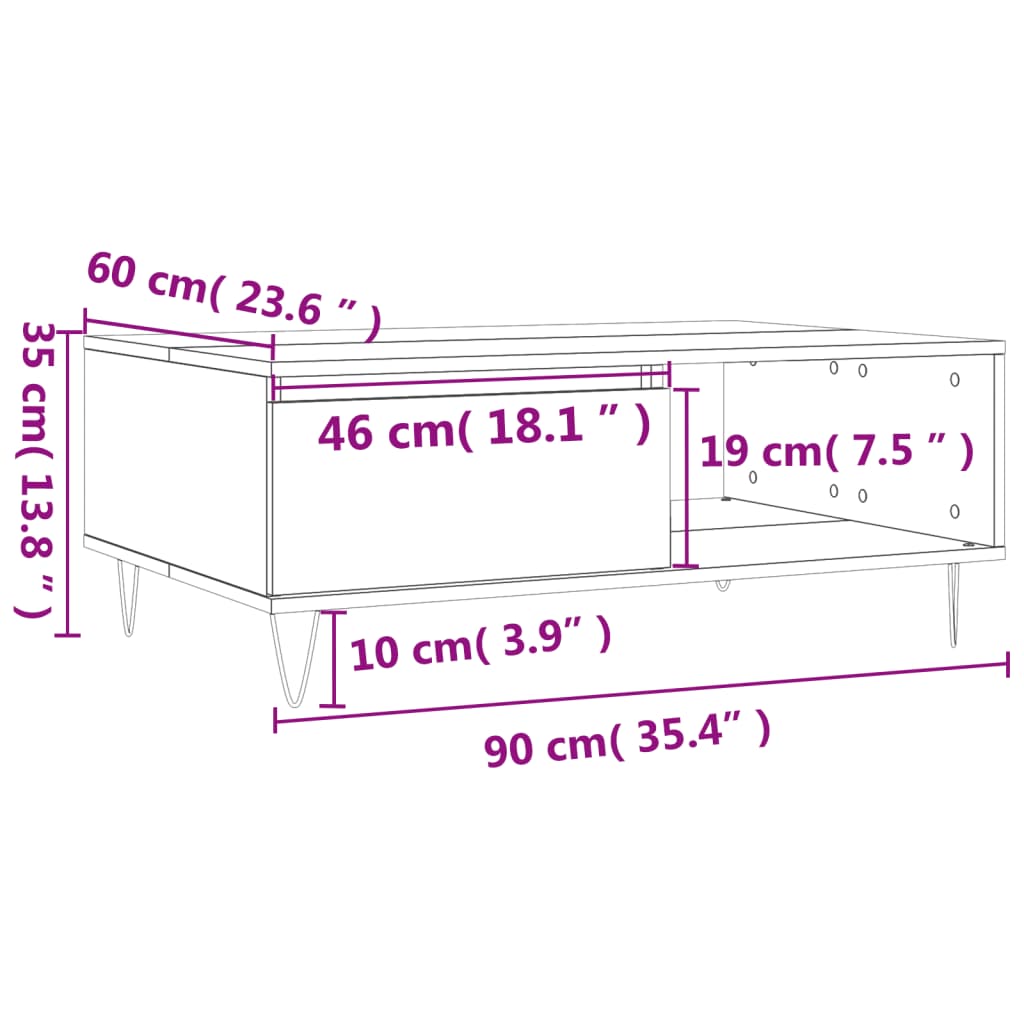 vidaXL Klubska mizica sonoma hrast 90x60x35 cm inženirski les