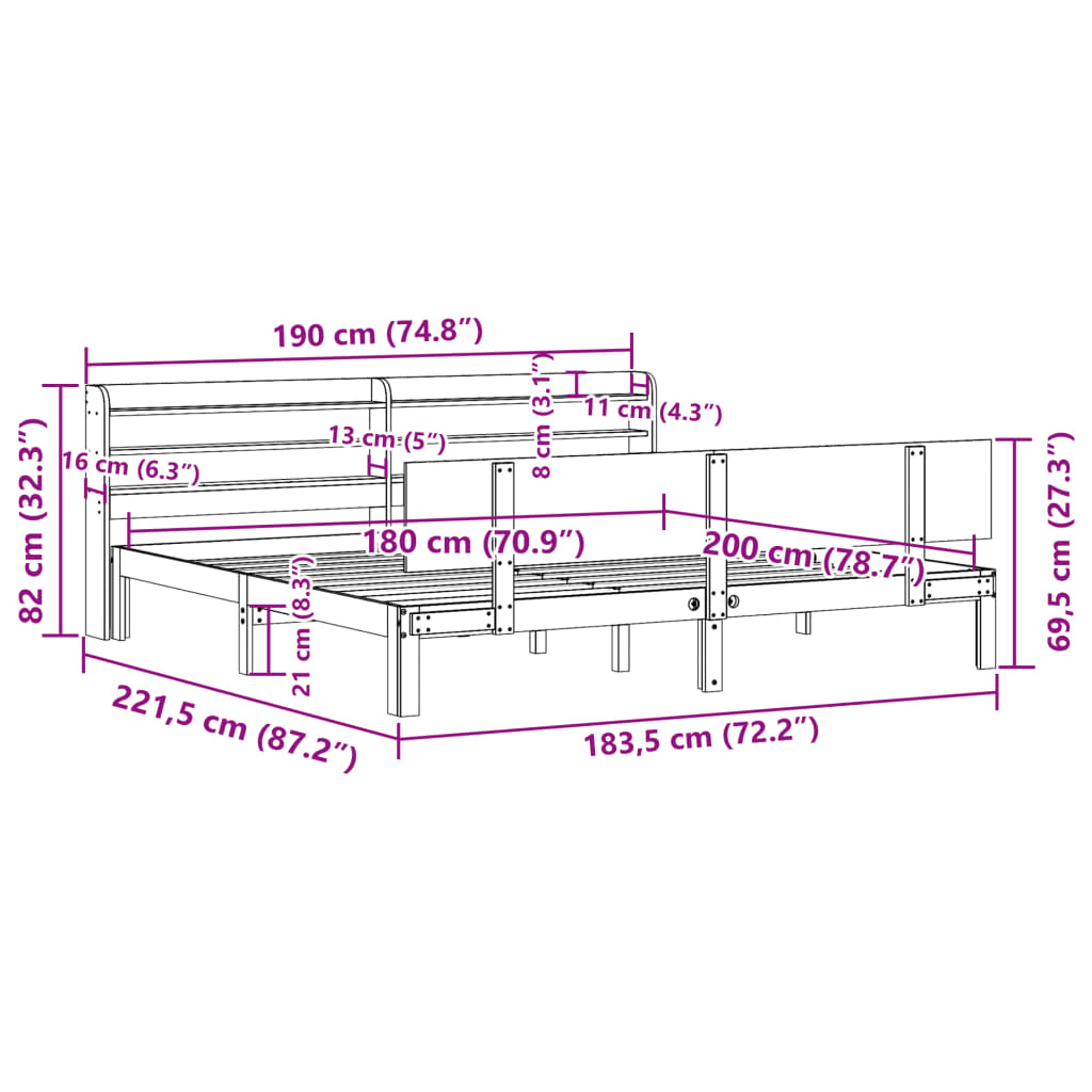 vidaXL Posteljni okvir z vzglavjem brez vzmetnice bel 180x200 cm