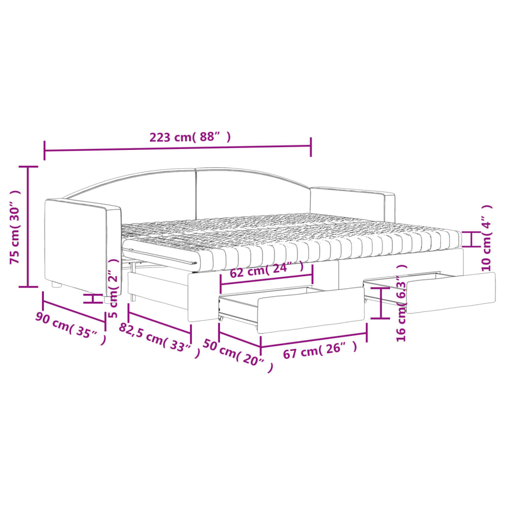 vidaXL Izvlečna dnevna postelja s predali krem 80x200 cm blago