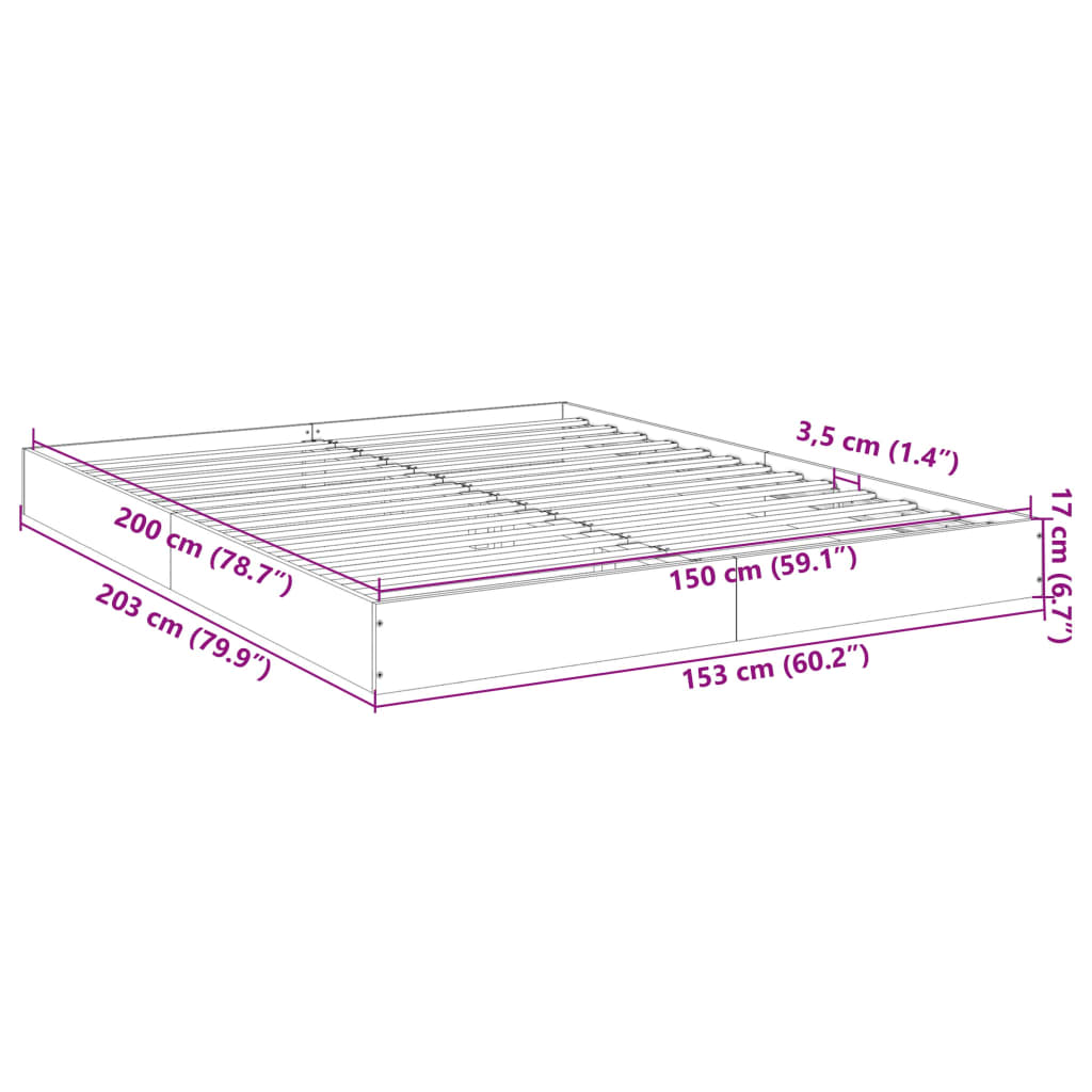 vidaXL Posteljni okvir rjav hrast 150x200 cm inženirski les