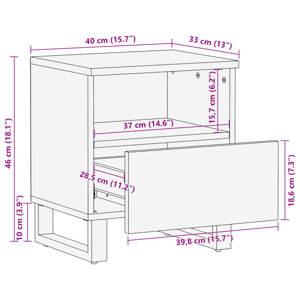 vidaXL Nočna omarica 2 kosa 40x34x46 cm trden predelan les