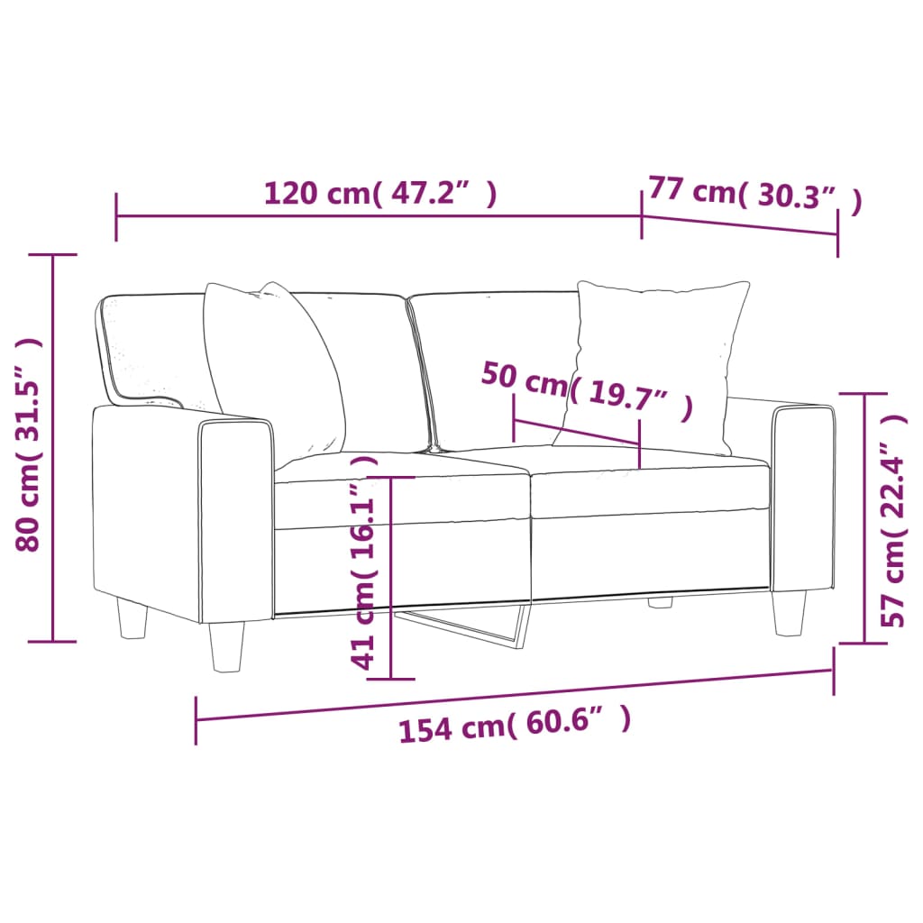 vidaXL Kavč dvosed z okrasnimi blazinami vinsko rdeč 120 cm um. usnje