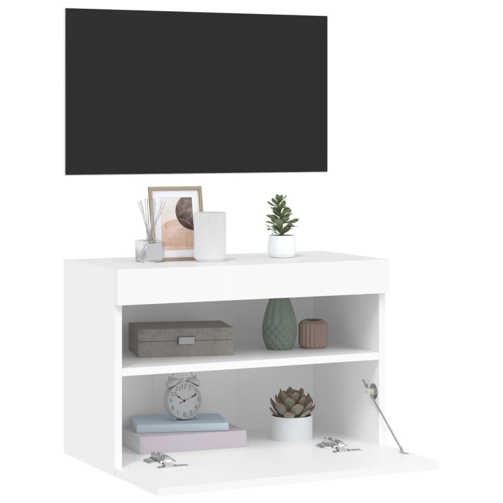 vidaXL Stenska TV omarica z LED lučkami bela 60x30x40 cm