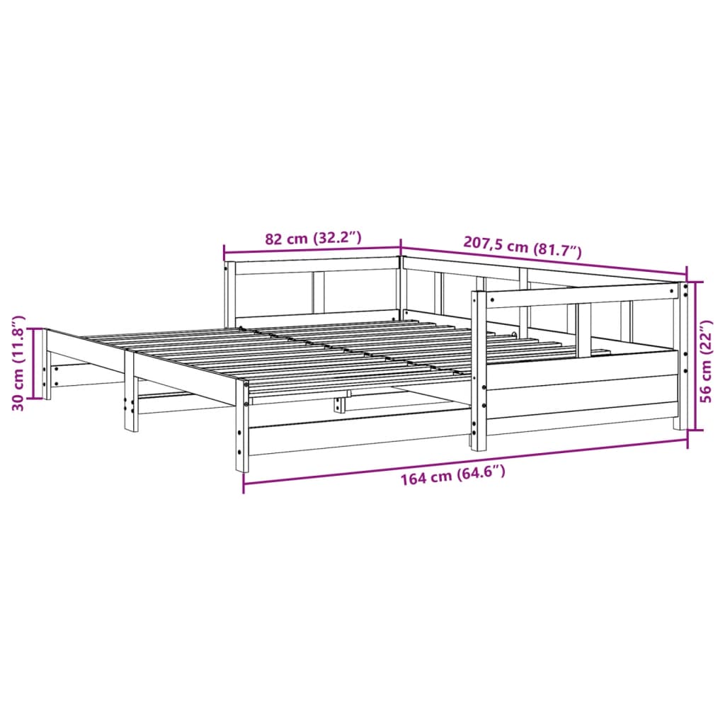 vidaXL Izvlečna postelja brez vzmetnice vošč. rjava 80x200 cm borovina