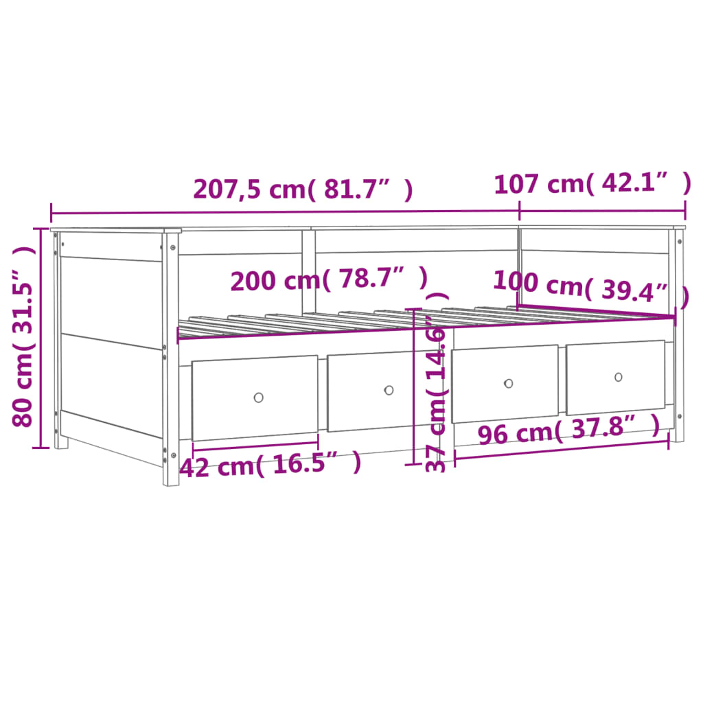 vidaXL Dnevna postelja voščeno rjava 100x200 cm trdna borovina