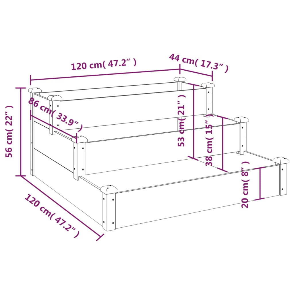 vidaXL Vrtna visoka greda 120x120x56 cm trden les jelke