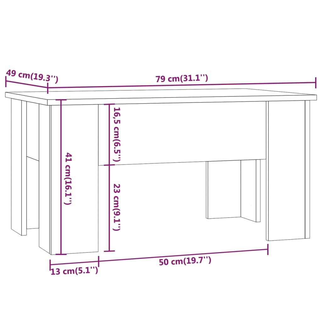 vidaXL Klubska mizica siva sonoma 79x49x41 cm konstruiran les