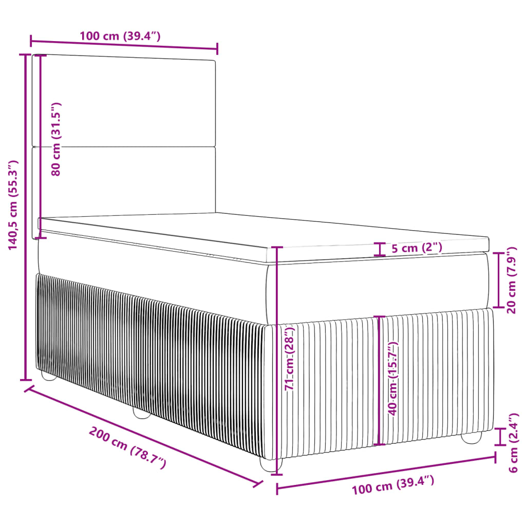 vidaXL Box spring postelja z vzmetnico krem 100x200 cm blago