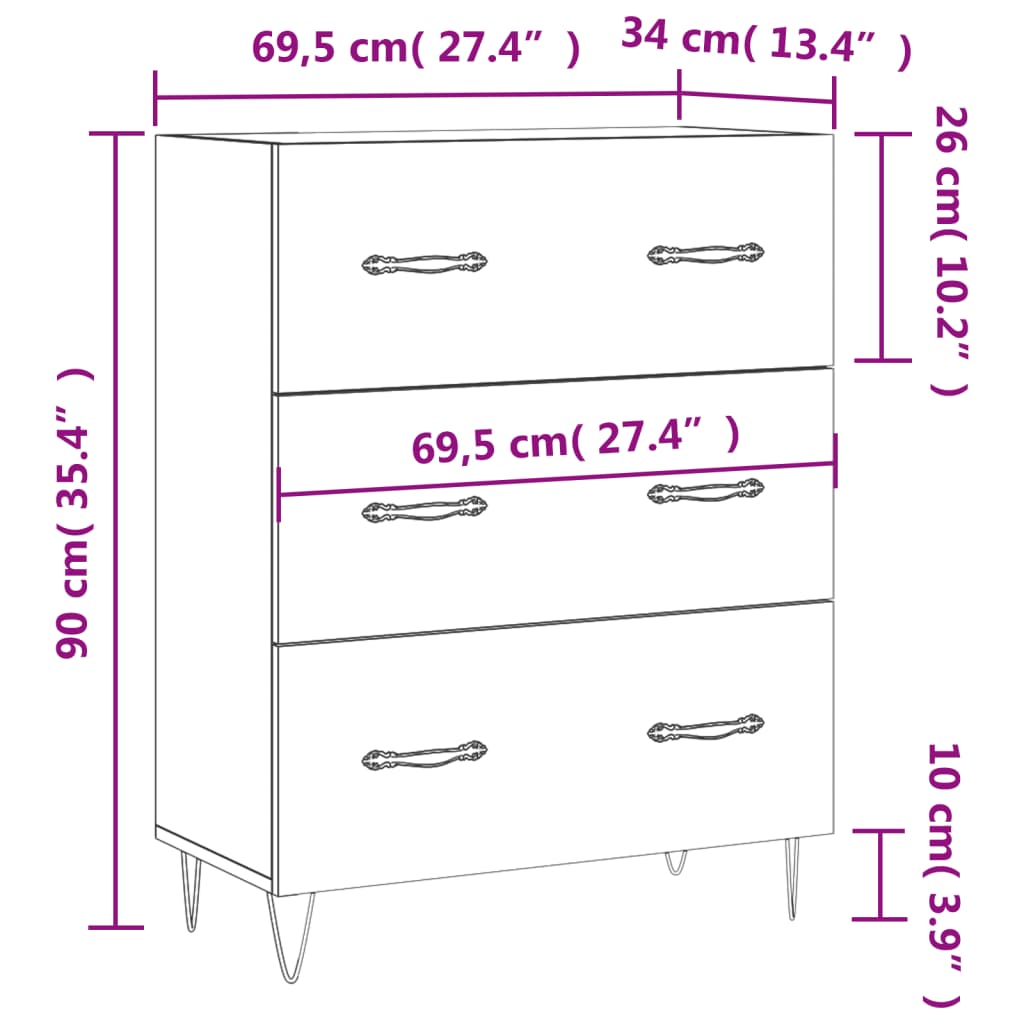 vidaXL Komoda siva sonoma 69,5x34x90 cm inženirski les