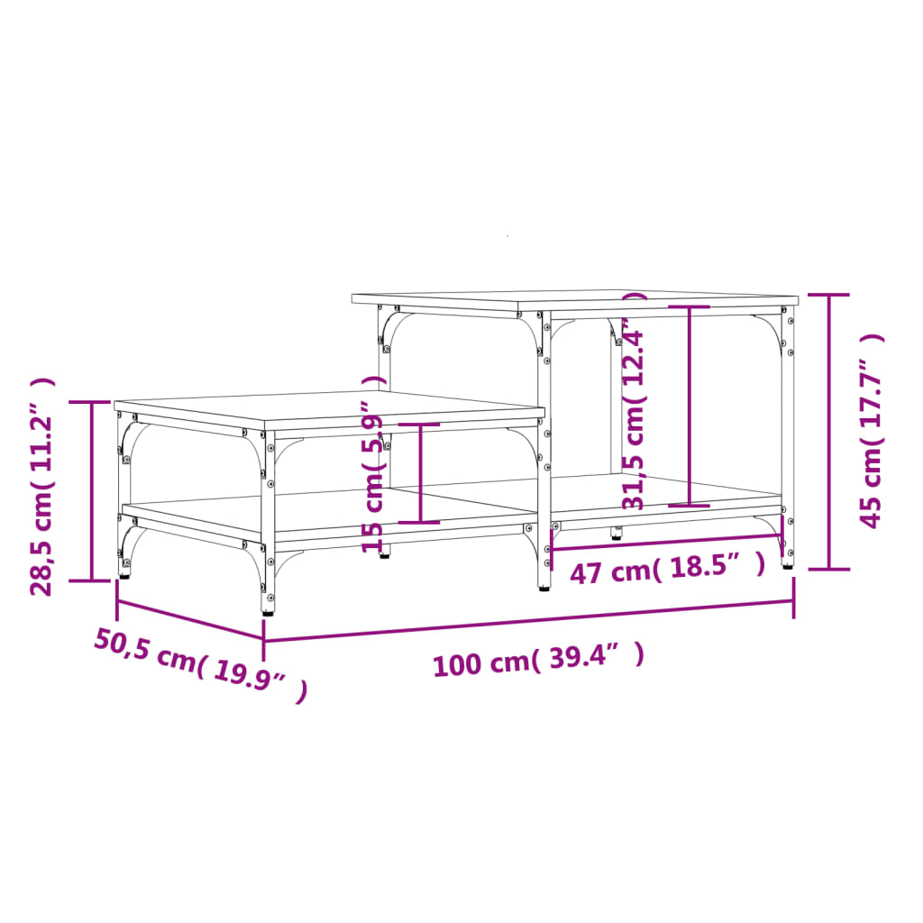 vidaXL Klubska mizica sonoma hrast 100x50,5x45 cm inženirski les