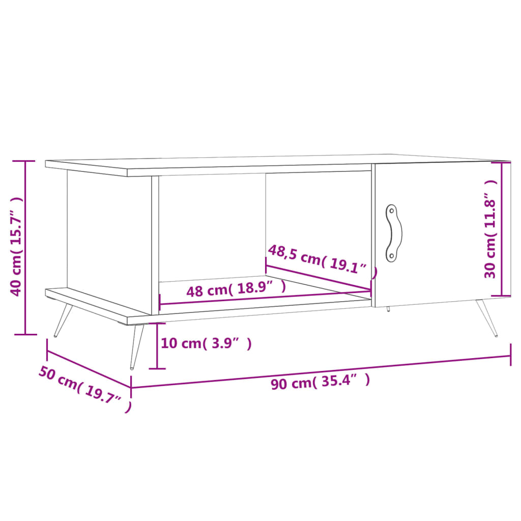 vidaXL Klubska mizica bela 90x50x40 inženirski les