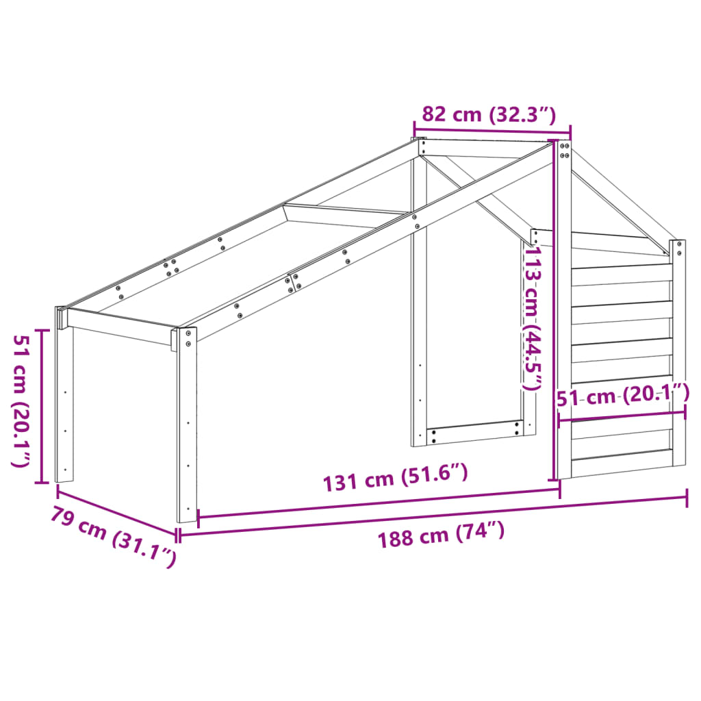 vidaXL Streha za otroško posteljo voščeno rjava 188x82x113 cm borovina