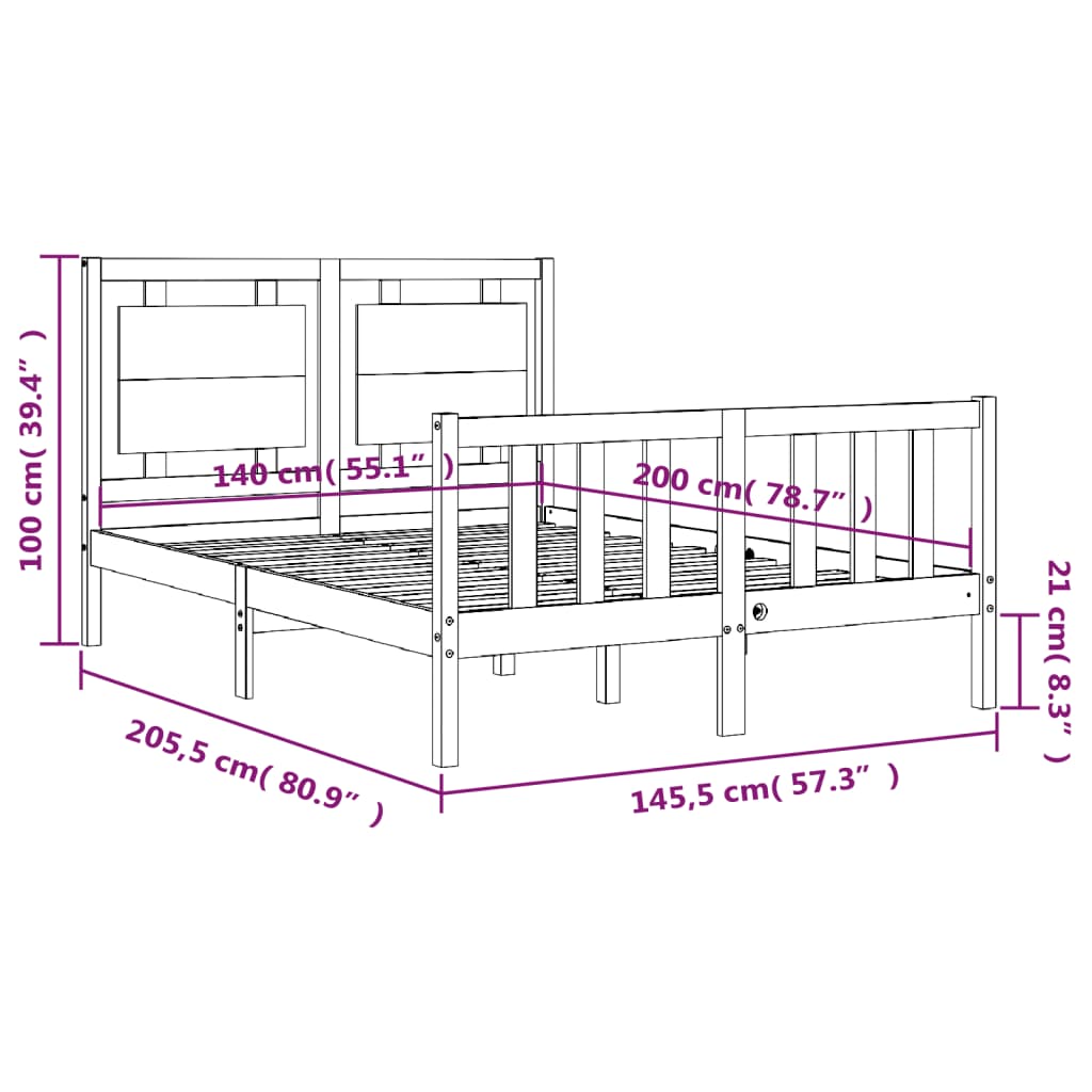 vidaXL Posteljni okvir brez vzmetnice bel 140x200 cm trdna borovina