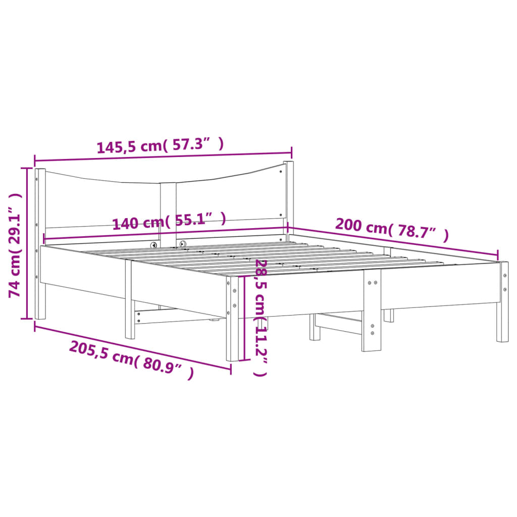 vidaXL Posteljni okvir brez vzmetnice bel 140x200 cm trdna borovina