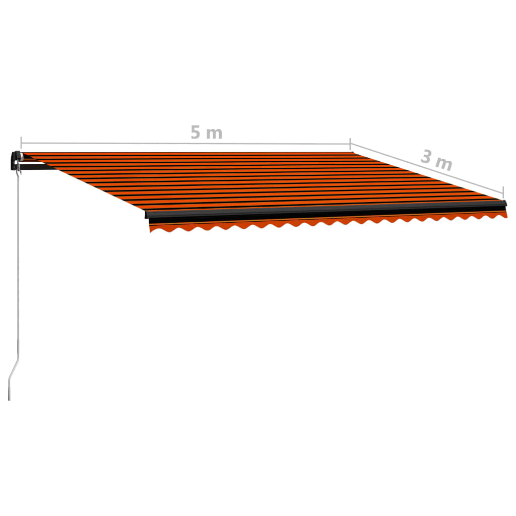 vidaXL Ročno zložljiva tenda 500x300 cm oranžna in rjava