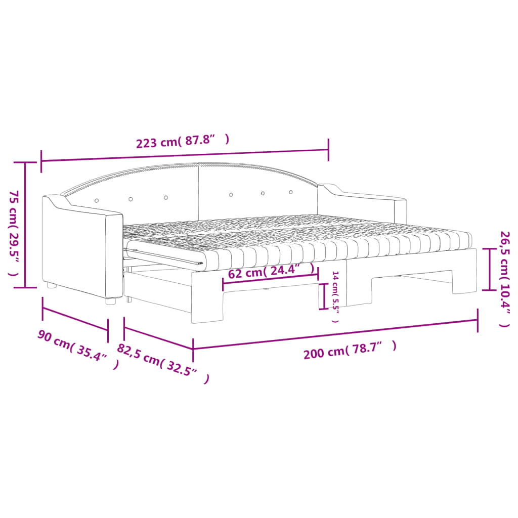 vidaXL Izvlečna dnevna postelja z vzmetnico tem. siva 80x200 cm blago