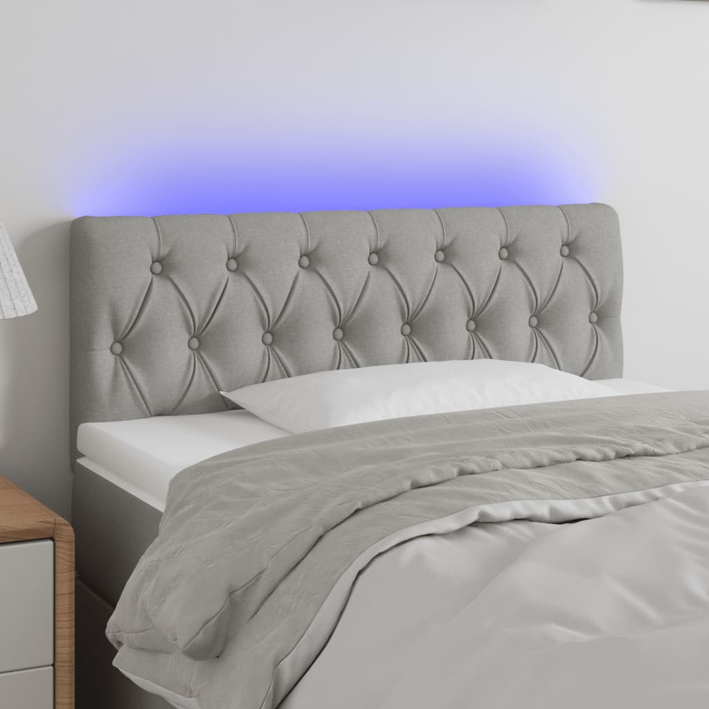 vidaXL LED posteljno vzglavje svetlo sivo 90x7x78/88 cm blago