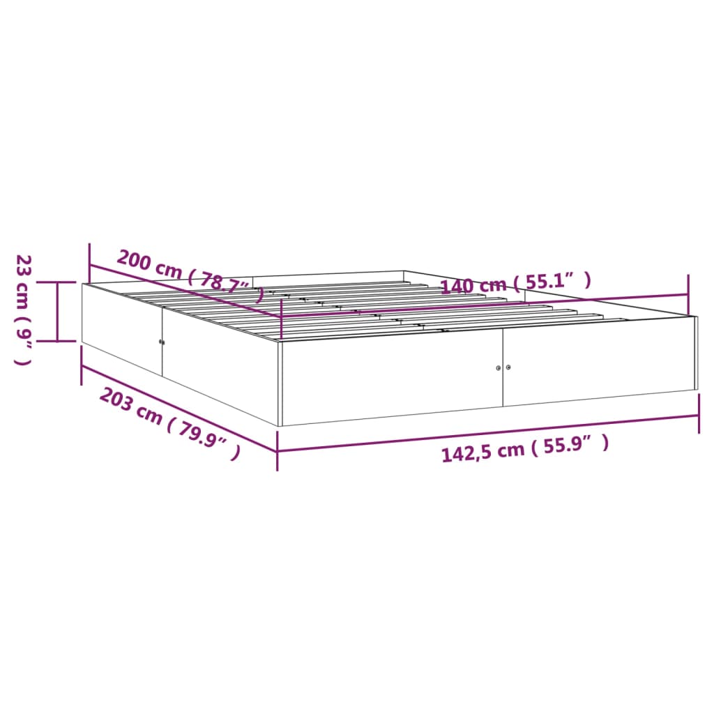 vidaXL Posteljni okvir bel trden les 140x200 cm