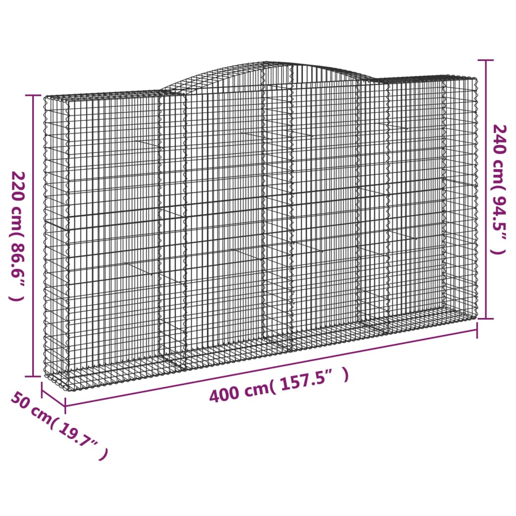 vidaXL Obokane gabion košare 15 kos 400x50x220/240 cm pocinkano železo