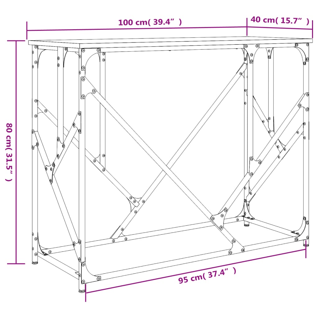 vidaXL Konzolna mizica črna 100x40x80 cm inženirski les