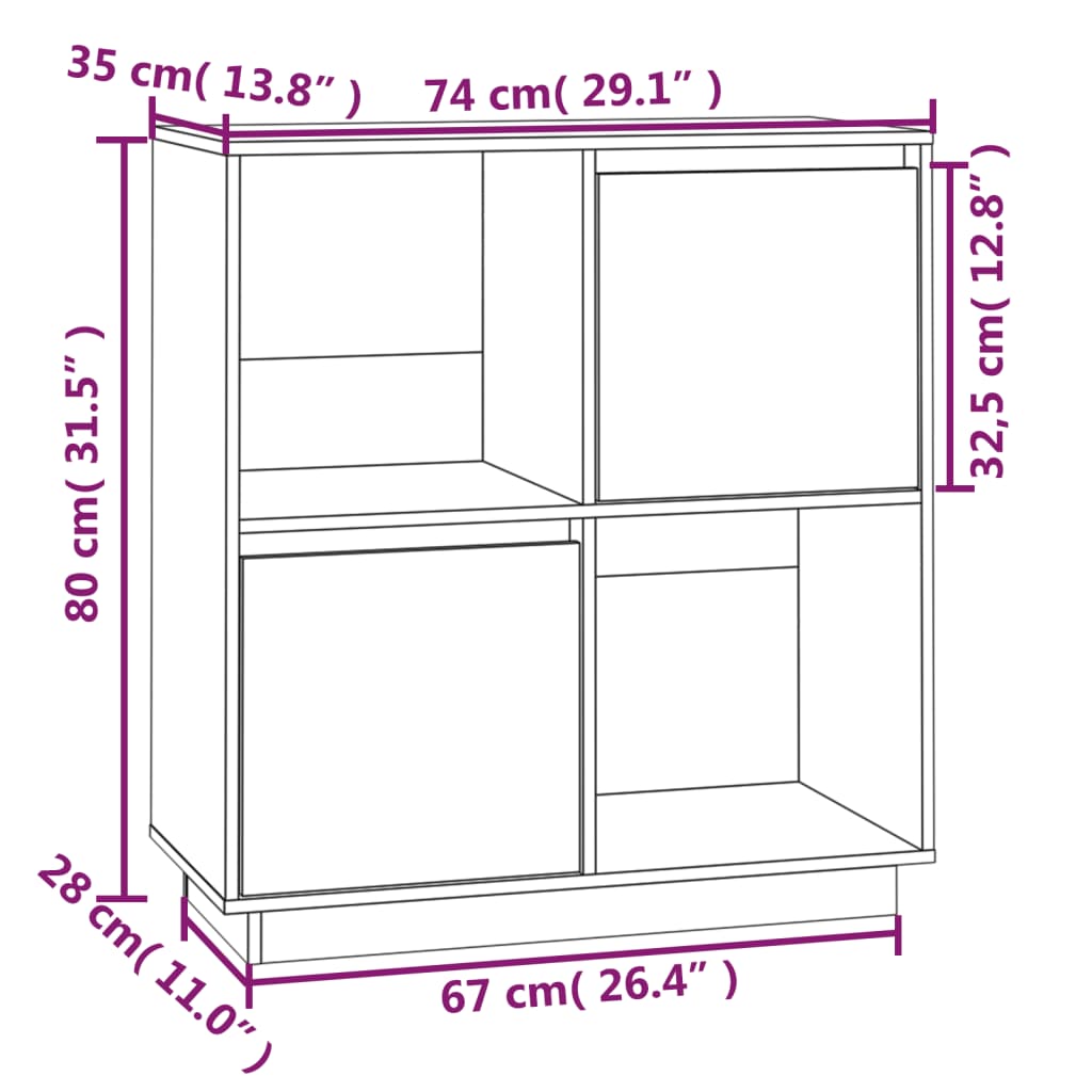 vidaXL Komoda siva 74x35x80 cm trdna borovina