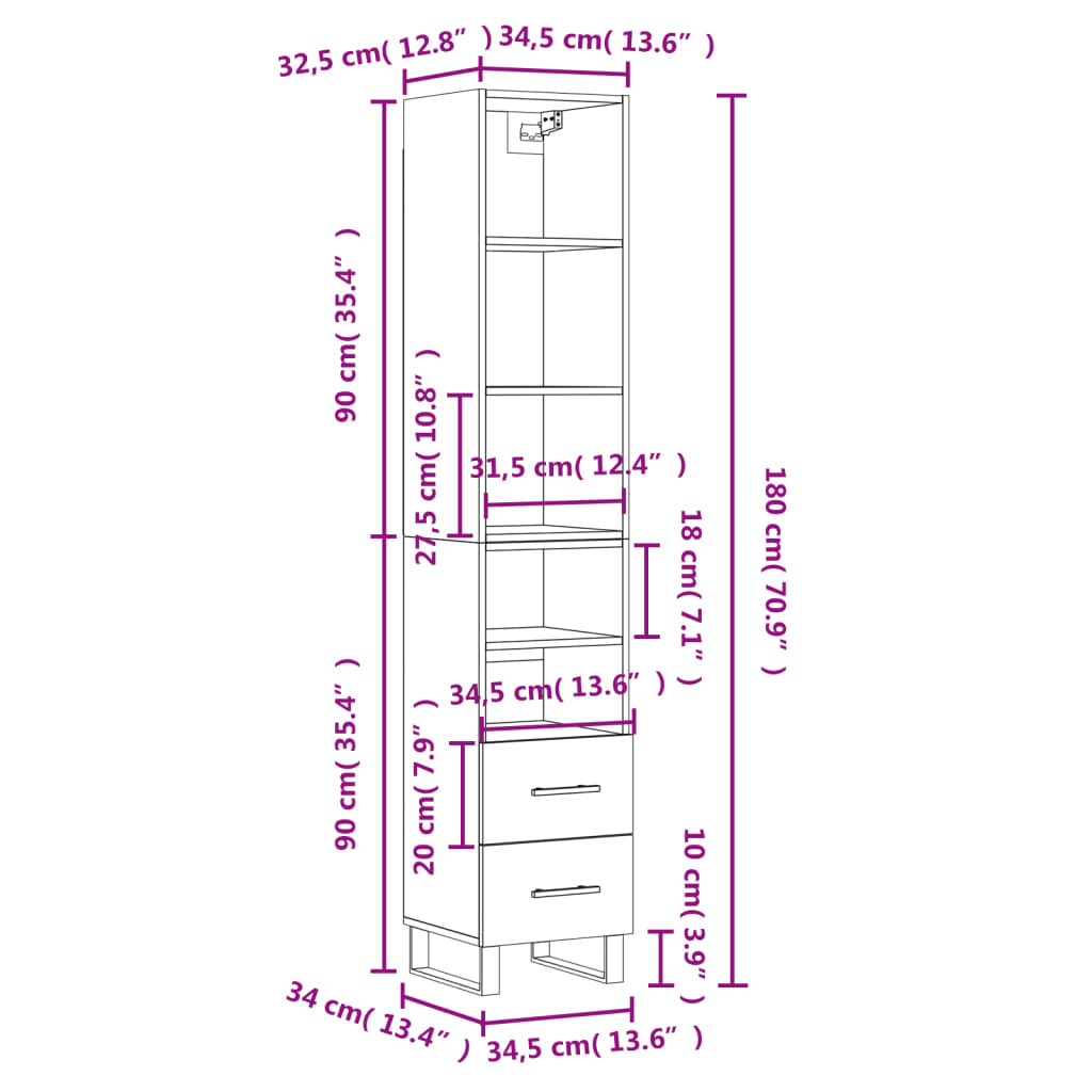 vidaXL Visoka omara sonoma hrast 34,5x34x180 cm inženirski les