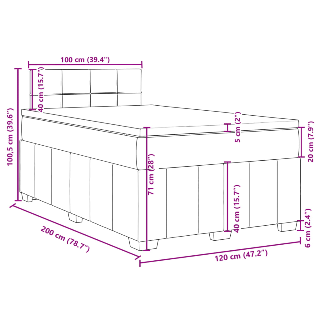 vidaXL Box spring postelja z vzmetnico črn 120x200 cm blago