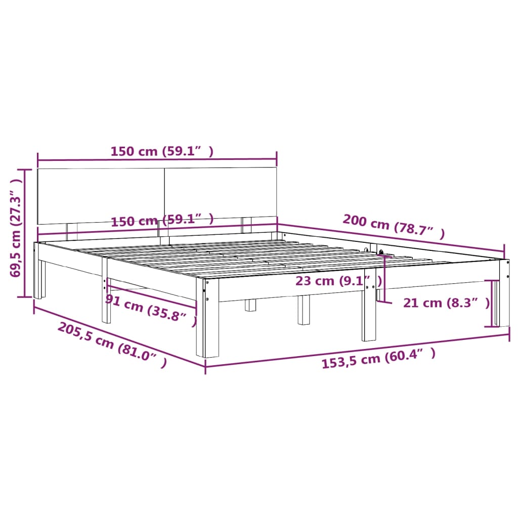 vidaXL Posteljni okvir trden les 150x200 cm