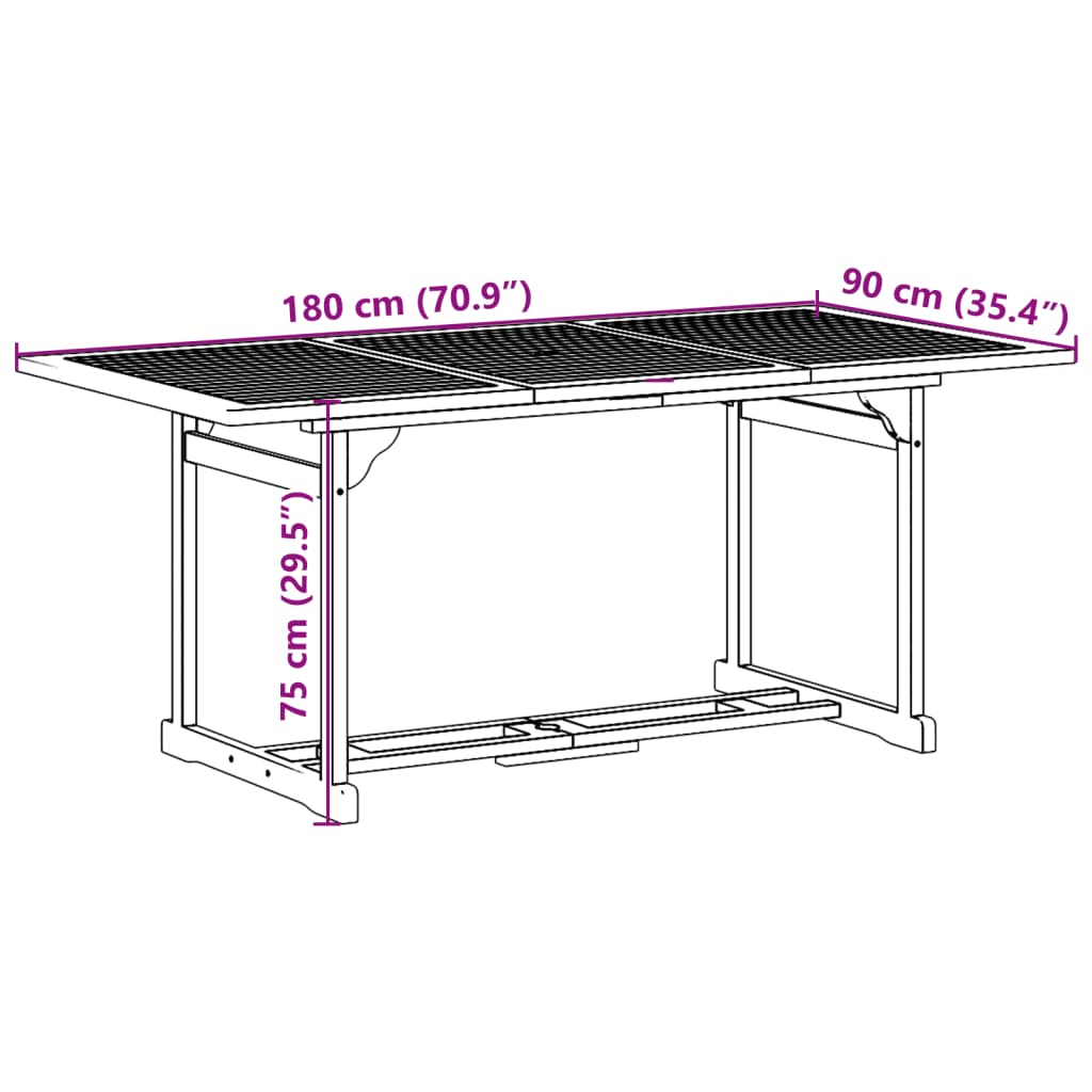 vidaXL Vrtna jedilna garnitura 9-delna 180x90x75 cm trden akacijev les