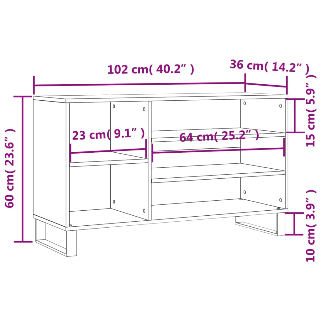 vidaXL Omarica za čevlje rjav hrast 102x36x60 cm inženirski les