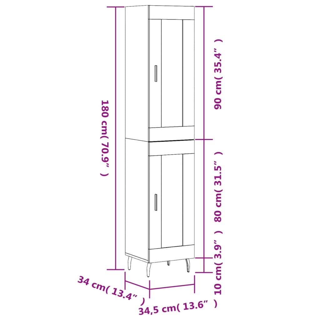 vidaXL Visoka omara črna 34,5x34x180 cm inženirski les