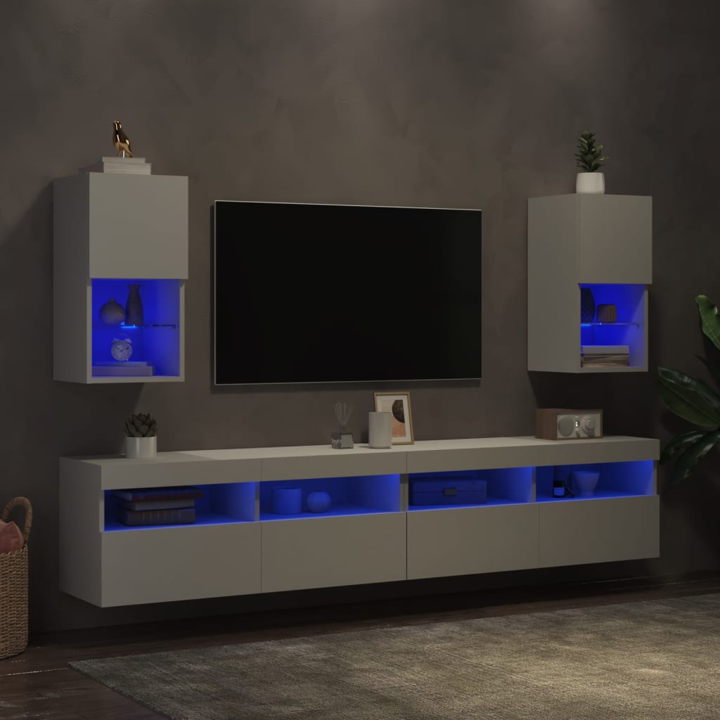 vidaXL TV omarica z LED lučkami 2 kosa bela 30,5x30x60 cm
