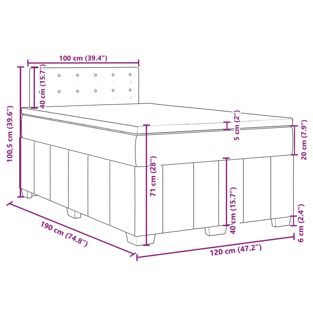 vidaXL Box spring postelja z vzmetnico temno siva 120x190 cm blago