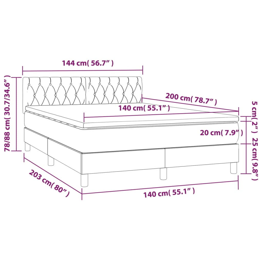 vidaXL Box spring postelja z vzmetnico temno rjava 140x200 cm blago