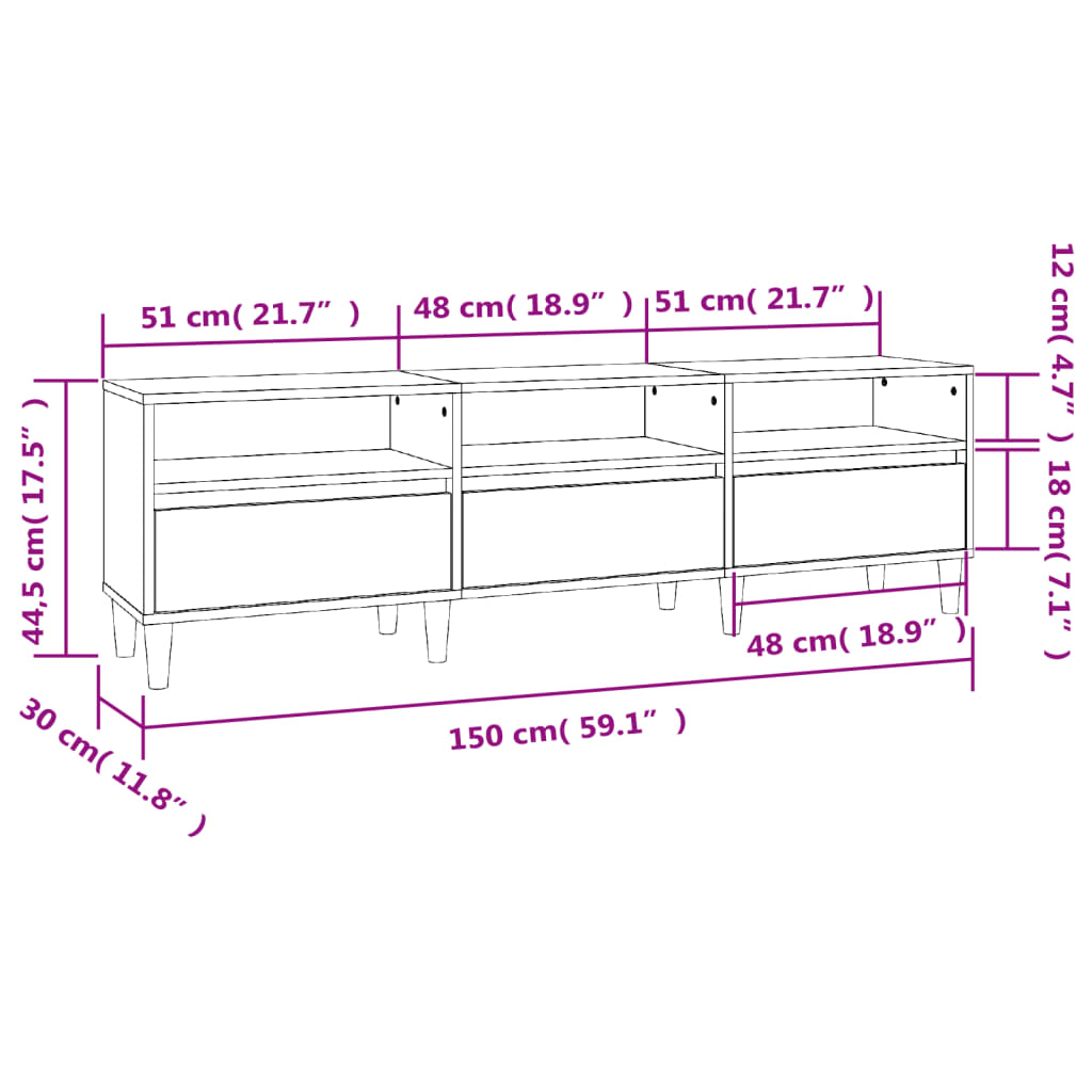 vidaXL TV omarica črna 150x30x44,5 cm inženirski les