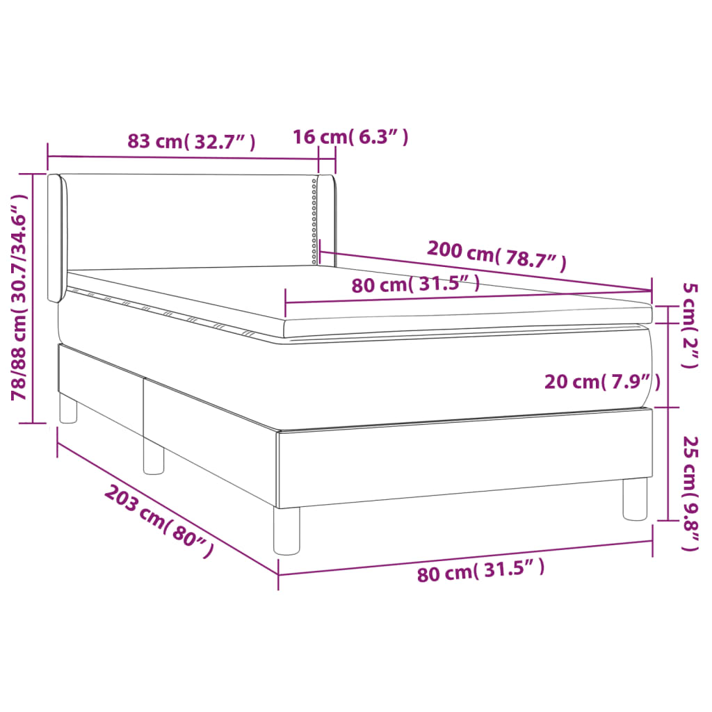 vidaXL Box spring postelja z vzmetnico temno siva 80x200 cm blago