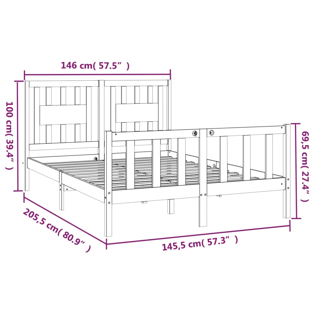 vidaXL Posteljni okvir z vzglavjem bel trdna borovina 140x200 cm